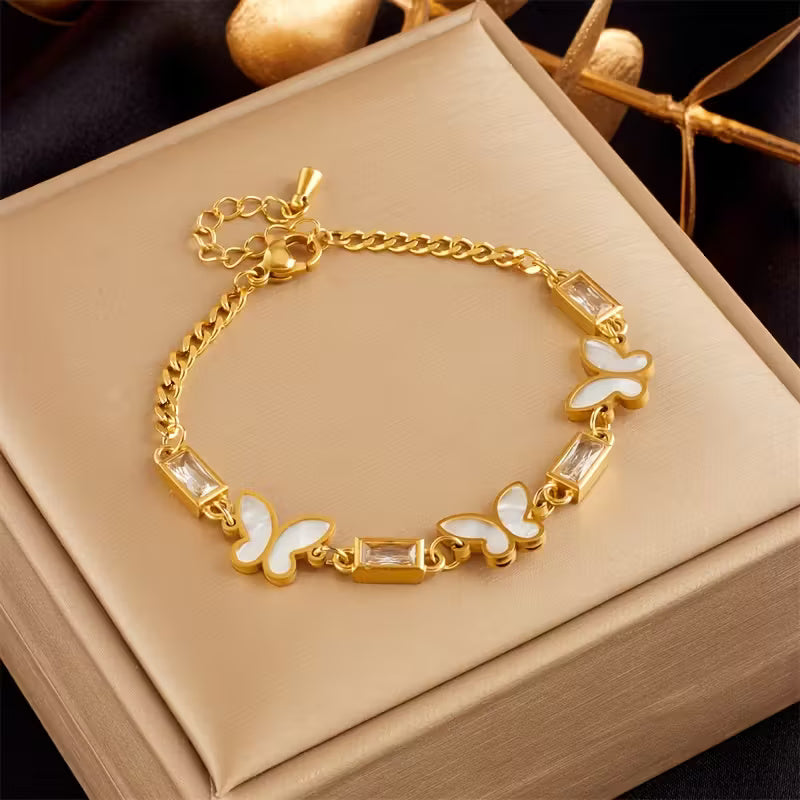 Enchanted Butterfly & Crystal Gold-Tone Bracelet