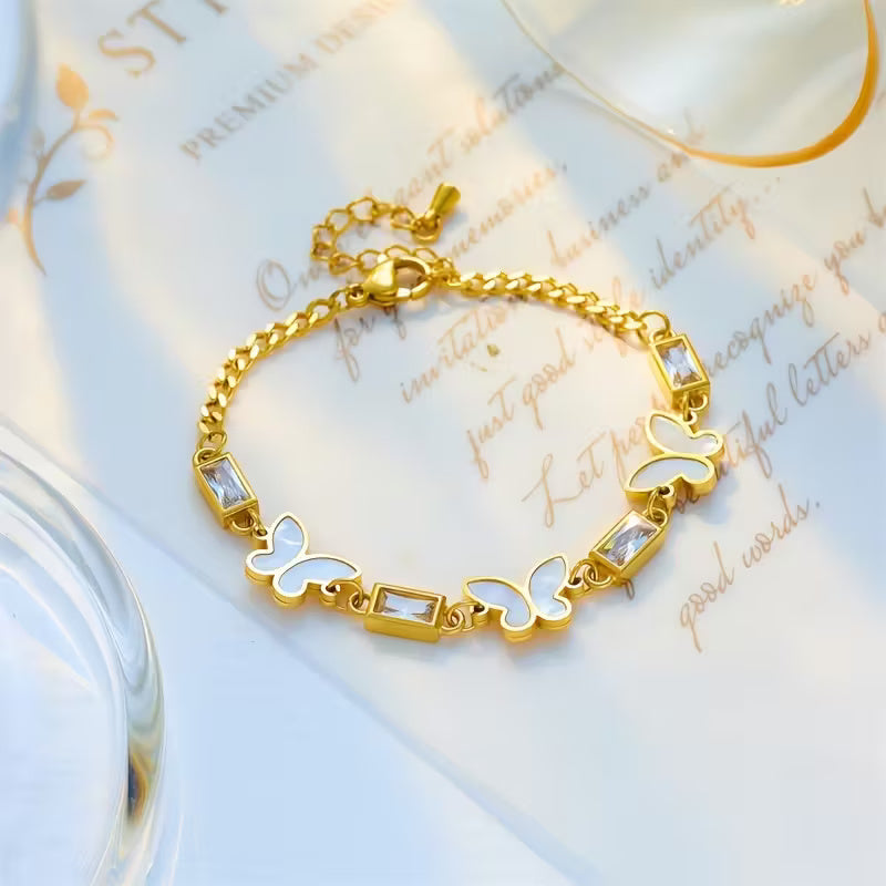Enchanted Butterfly & Crystal Gold-Tone Bracelet