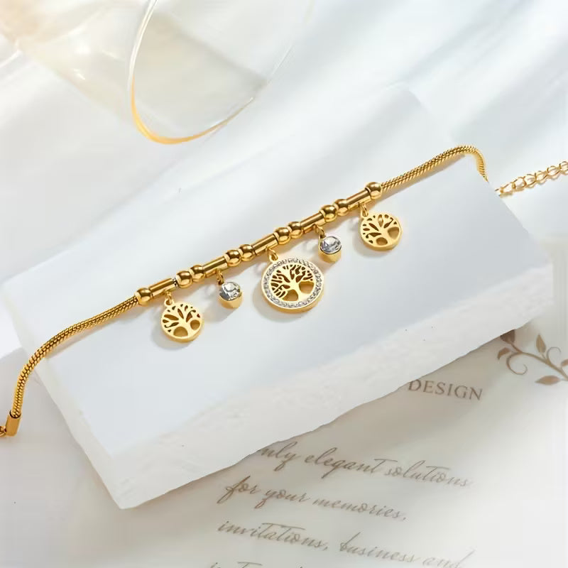 Golden Tree of Life Charm Bracelet with Sparkling Accents