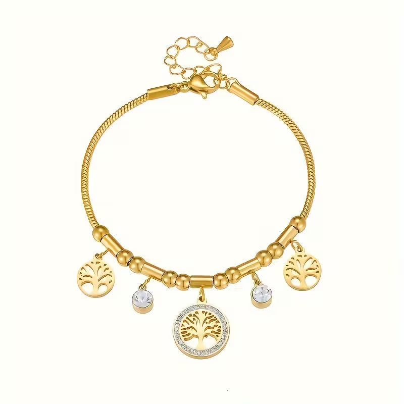 Golden Tree of Life Charm Bracelet with Sparkling Accents